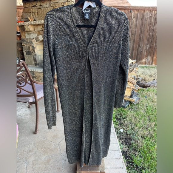 Rafaella Longline Women's Black & Gold Metallic Silk blend Cardigan Sz-L. DD12 - Picture 9 of 12
